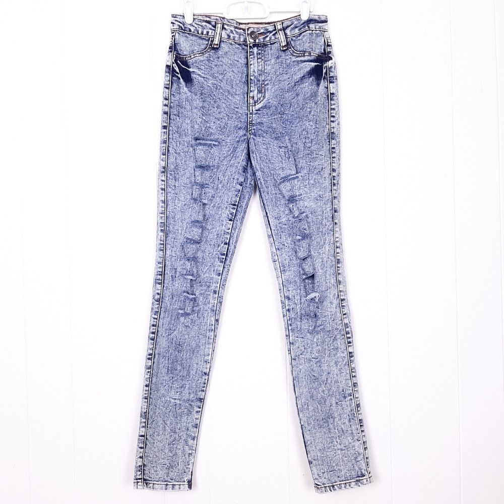 Elite Jeans acid wash slashed distressed stretch jeggings destroyed skinny jeans